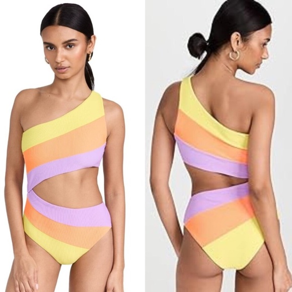 New! Beach Riot Joyce Color Block Striped Cutout One Piece Swimsuit 24023 - Picture 2 of 13